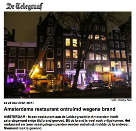 Amsterdams restaurant ontruimd wegens brand