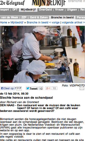 Slechte horeca aan de schandpaal (Telegraaf)